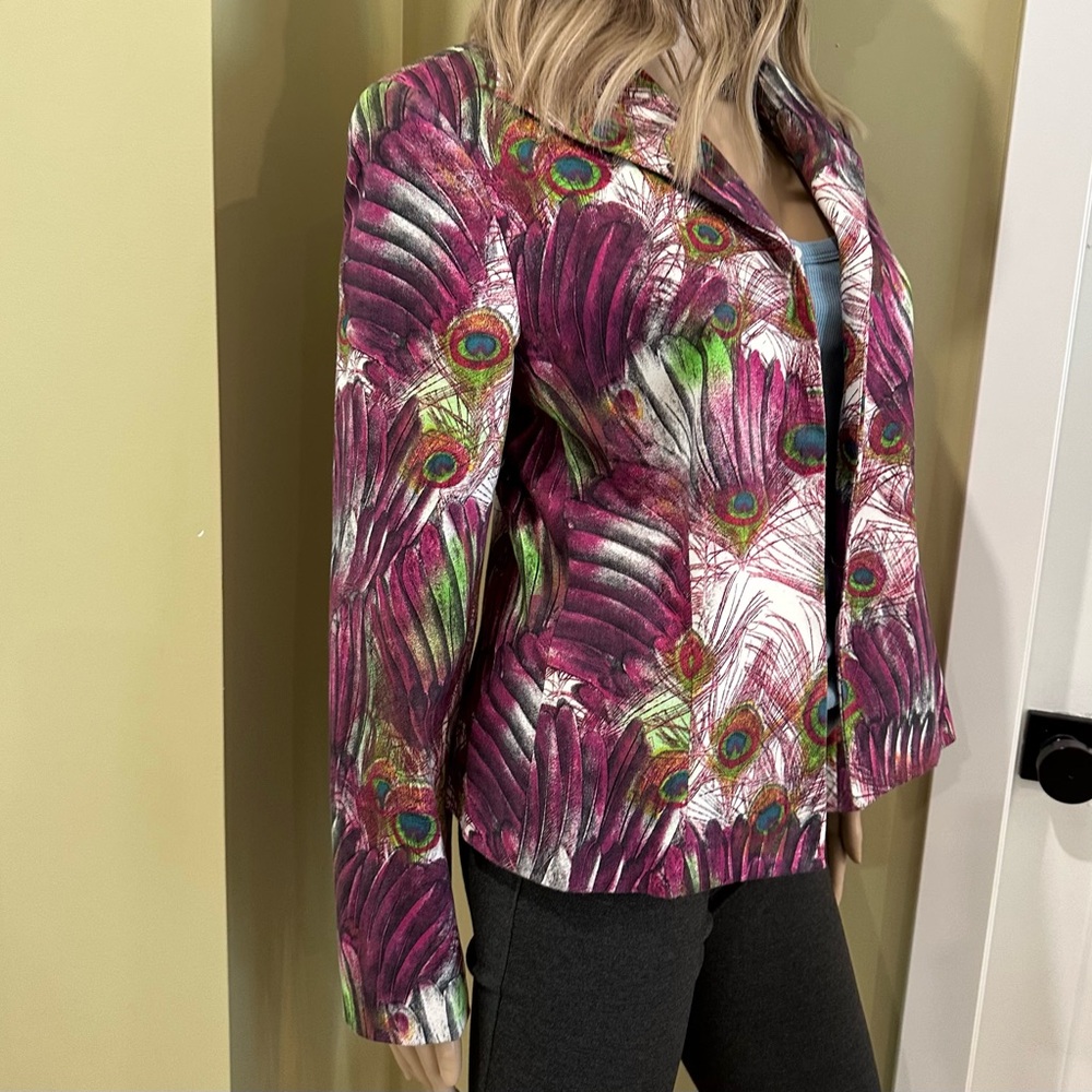 Harve Bernard Peacock Feather Print Jacket